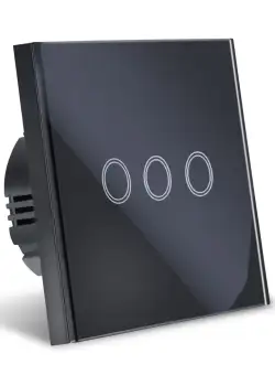 Intrerupator Touch Techstar®, Sticla Securizata, Design Modern, Iluminare LED, 3 Faze, Negru