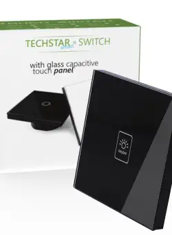 Intrerupator Touch Techstar® TG02, Sticla Securizata, Design Modern, Iluminare LED, 1 Faza, Negru