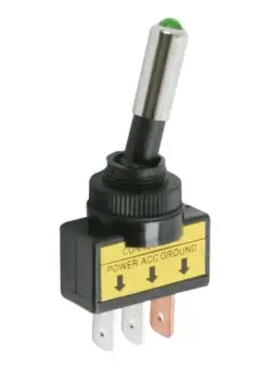 Intretupator cu 2 pozitii OFF-ON, 1 circuit, iluminat cu bec verde de 12 V, negru 20A-12VDC
