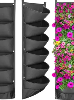 Jardiniera verticala neagra cu 6 buzunare material textil