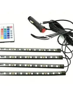 Kit Iluminare Ambientala LED Interior Masina, Multicolor RGB cu Telecoman led interior masina, 12 LED-uri,Auto