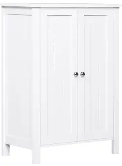 kleankin Dulap Baie cu 2 Uși și Rafturi Reglabile, Spațiu Depozitare, MDF, 60x30x80 cm, Alb | Aosom Romania