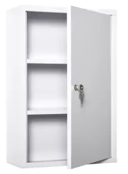 Kleankin Dulap Medicamente Oțel 3 Niveluri 2 Chei Suport Perete 40x18x60cm Alb | Aosom Romania