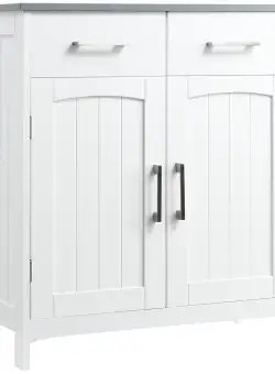 Kleankin Dulapior Baie Multifuncțional, 2 Uși, 2 Sertare, Raft Reglabil, MDF, 68x33x76cm, Alb | Aosom Romania