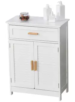 kleankin HOMCOM Dulapior de Baie multifunctional stabil cu usa dubla articulata si sertar organizator ingust din MDF pin alb 59 x 29 x 80cm