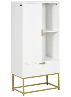 kleankin Mobilier de baie cu dulap si sertar, mobilier de baie modern cu etajera reglabila, 60x30x120cm, alb | AOSOM RO