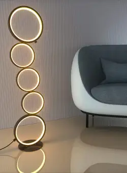 Lampa decorativa de podea cu 5 cercuri, LED, inaltime 114cm, lumina calda