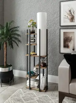 Lampadar Vogue, 60 W, Negru/Alb/Natural, H 160 cm