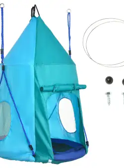 Leagan pentru gradina pentru copii 3–8 ani, Ø100cm, franghii reglabile, albastru | Aosom RO