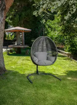 Leagan tip cuib Fındık, 1 persoana, Gri, perna inclusa, L 110 x l 110 x H 196 cm