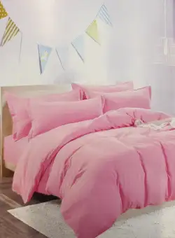 Lenjerii de Pat Uni pentru 2 Persoane din 100% Bumbac Satinat, 4 Piese 250x250/200x230/50x75,Roz