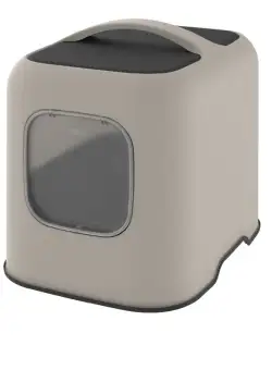 Litiera din plastic cappuccino cu maner si capac Rotho Biala