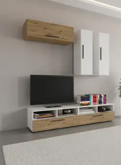 Living Kos V10, Alb/Stejar Artisan, L 190 cm