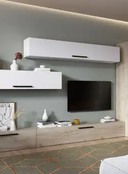 Living Pati 003 - Mobila Sufragerie Alba + Stejar