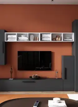 Living Pati 122 - Mobila Sufragerie Gri Antracit + Alb