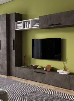 Living Pati 137 - Mobila Sufragerie Gri Beton + Alb