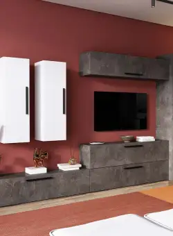 Living Pati 149 - Mobila Sufragerie Gri Beton + Alb