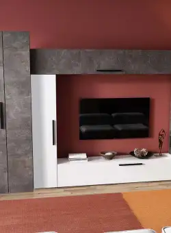 Living Pati 157 - Mobila Sufragerie Gri Beton + Alb