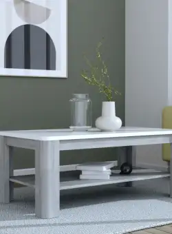 Masa Cafea Atentivo Stejar Nordic Gri Si Alb Super Lucios, 110 Cm