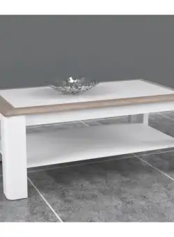Masa Cafea Cuantico Stejar Nelson, Alb Si Alb Super Lucios, 110 Cm