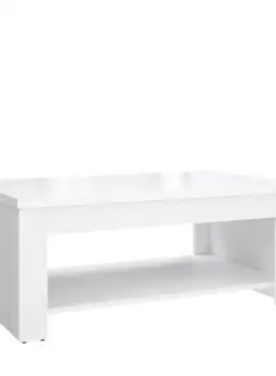 Masa Cafea Multifunctionala Dimond Cu Blat Rabatabil Alb Si Alb Lucios, 110 Cm