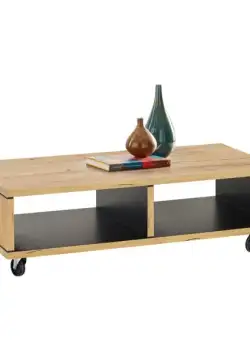 Masa Cafea Reno Cu 2 Nise, Smoked Oak, Furnir Din Lemn Masiv, 120 Cm