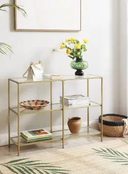 Masa Consola Cu 3 Polite, Auriu, 100 X 30 Cm