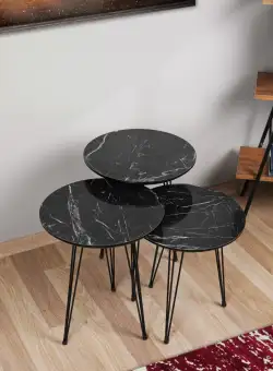 Masa de cafea (3 piese) Siyah Mermer