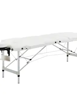 Masa de masaj portabila, pliabila si profesionala din aluminiu HOMCOM pentru cosmetician, terapeut, SPA, alb, 215x60x61-84cm