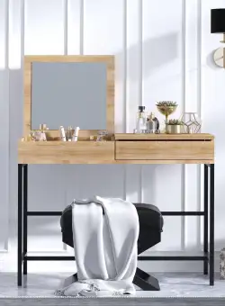 Masa de toaleta / machiaj Inna cu oglinda si sertar , Stejar, 100 x 75 x 45 cm