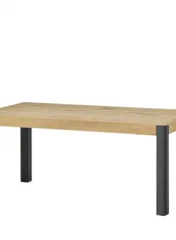 Masa Extensibila Tulsa, Smoked Oak Si Negru, Furnir Din Lemn Masiv, 160/260 X 90 X 76.5 Cm