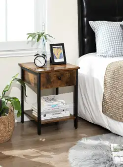 Masa Lampa Cu 1 Sertar Vintage , Maro, 40 Cm