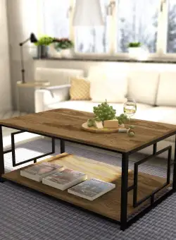 Masuta de cafea Kelvin - Black, Nuc, 120x50x60 cm