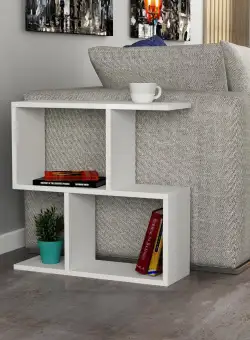 Masuta de Cafea Lateral Modern, Alb - Gri, 20 x 60 x 60 cm