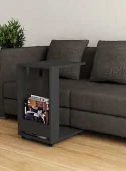 Masuta de Cafea Lateral Selcuk C shape, Gri, 37 x 60 x 45 cm