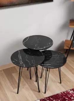 Masuta de Cafea Mime, Negru, 38 x 38 x 55 - 50 - 45 cm