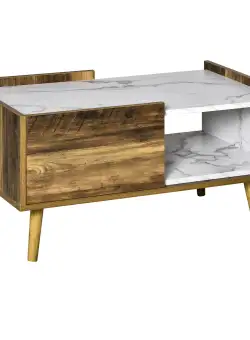 Masuta de cafea moderna cu textura de marmura, masuta dreptunghiulara cu sertar 80x45x40,5cm HOMCOM | Aosom RO