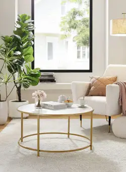 Masuta De Cafea Rotunda, Alb Auriu, 84 Cm