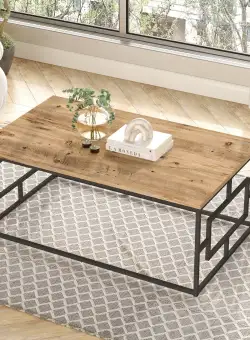 Masuta de cafea Sekiz, Cadru metal, Alb - Crem, 100 x 40 x 60 cm