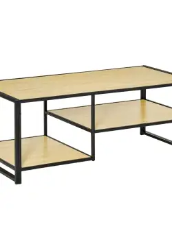 Masuta de Cafea Stil Industrial cu 3 Etajere, Masuta de Sufragerie Joasa din Lemn si Otel, Stejar 120x60x46cm HOMCOM | Aosom RO
