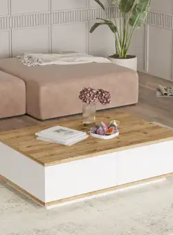 Masuta de cafea Vario Stil Venetia, Alb - Stejar, 90 x 29 x 60 cm