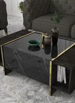 Masuta de cafea Veyron, Negru, 104x38x60 cm