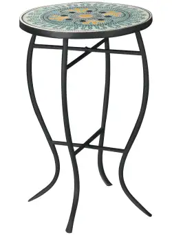 Masuta de Gradina Rotunda Outsunny din Metal Blat cu Mozaic, Multicolor Ф35.5x53.5cm | Aosom RO