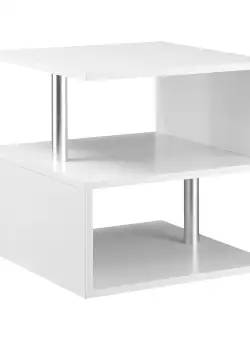 Masuta living cu 2 etajere, din lemn si fier, sustine maxim 10kg, 50x50x50cm alb HOMCOM | Aosom RO