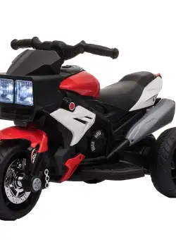 Motocicleta Electrica pentru Copii 3-5 Ani (max. 25kg) cu 3 Roti, Lumini si Sunete, Bateria 6V, Rosu, 86x42x52cm HOMCOM | Aosom RO