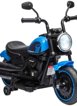 Motocileta Electrica de 6V, Roti de Antrenament, Baterii, un Singur Buton de Pornire, Pedala, Far, 18-36 luni, Albastru HOMCOM | Aosom RO