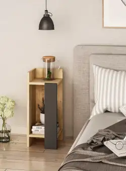 Noptiera stanga Peder, Anthracite, Stejar, 25 x 60 x 27 cm