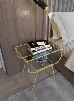 Noptiera William cu Geam si cadru Metal, Aur, 45 X 50 X 30 Cm