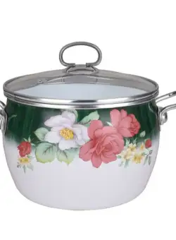 Oala Emailata din Otel Carbon , Capac Sticla, Manere Inox, Zephyr, 5.8 L, Model Floral, Design German