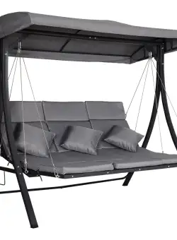 Outsunny Balansoar cu 3 scaune din material textil cu perne si acoperis reglabil gri 200 x 115 x 168 cm